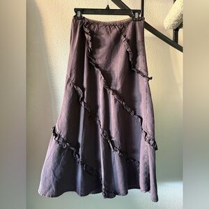 Odille Chocolate Brown A-Line Skirt with Ruffle Details